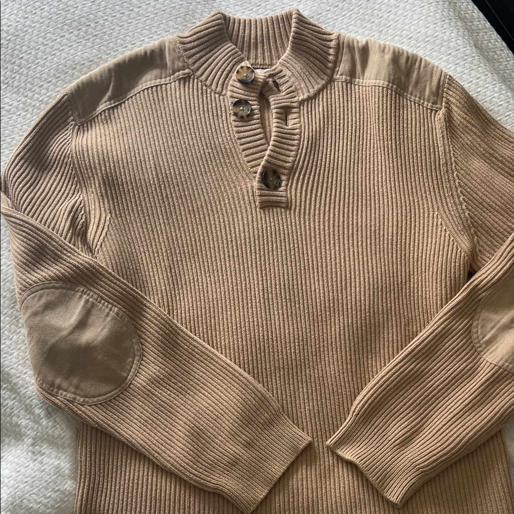 Men's Banana Republic Ribbed Button-Neck Sweater in Camel